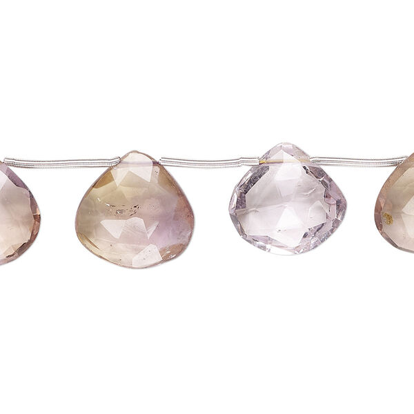 Ametrine 1pkg1, hand-cut top-drilled faceted puffed teardrop bead , 5 inch graduated 10x10mm-14x13mm image number 0