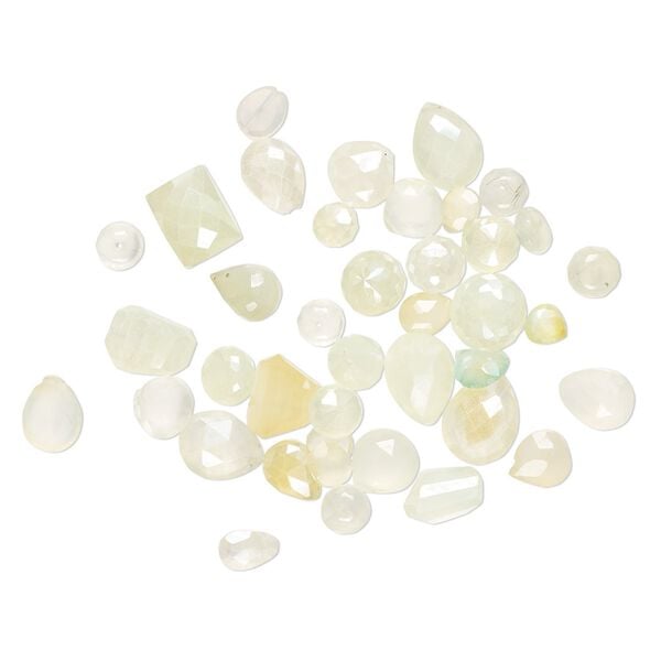 Green chalcedony 1pkg1, hand-cut top-drilled / center-drilled faceted mixed shapes bead 1 oz mix 5x3mm-15x15mm image number 0