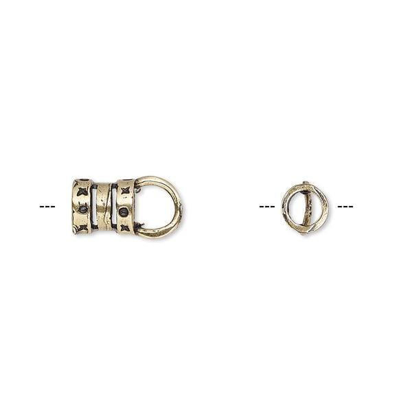 Crimp end, antique brass, 6.5x6mm tube with loop, 3.8mm inside diameter. Sold per pkg of 2. image number 0