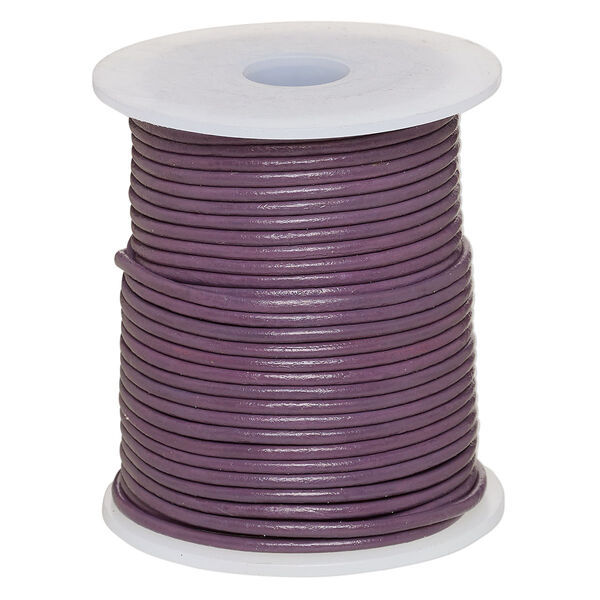 Cord, leather (dyed), purple, 2-2.2mm round. Sold per 25-yard spool. image number 0
