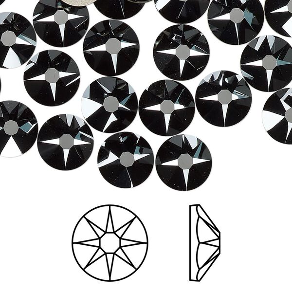 Flat back 12pk jet hematite foil back, Crystal Passions® 8.412-8.672mm rose round SS40 2088 image number 0