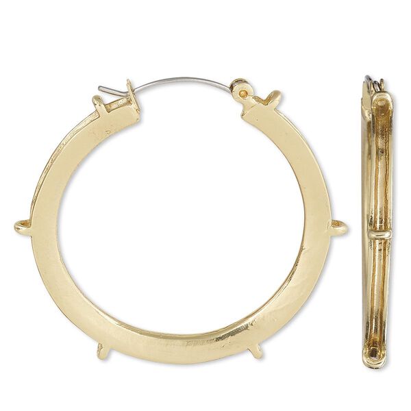 Earring, gold-plated brass, 40mm round hoop with 2mm channel and 6 closed loops with latch-back closure. Sold per pair. image number 0