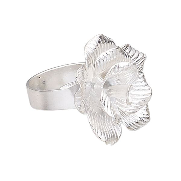 Ring, Hill Tribes, silver-plated copper, 27mm wide with 27x26mm flower, adjustable from size 8 to 9. Sold individually. image number 0