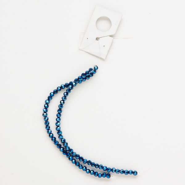Bead, glass, opaque blue iris, 3-4mm faceted round. Sold per pkg of (2) 4-inch strands, approximately 80 beads. image number 0