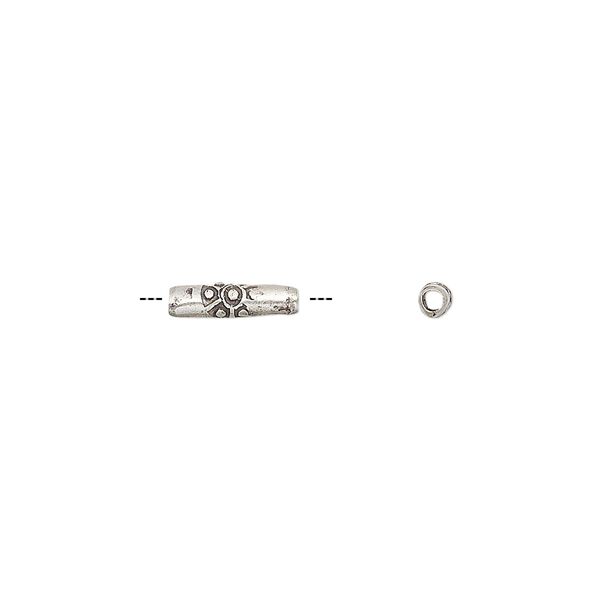 Bead, Hill Tribes, antiqued sterling silver, 10x3mm melon tube with dot design. Sold per pkg of 8. image number 0