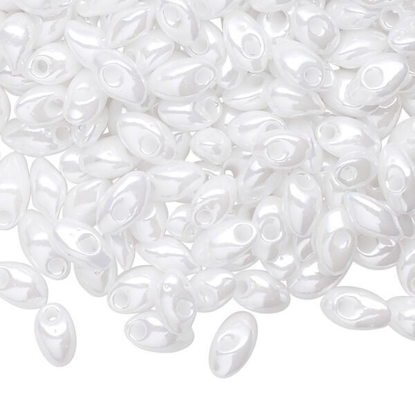 Seed bead, Miyuki, glass, pkg/250g, 7x4mm long magatama, opaque pearl luster white, (LMA-420). image number 0
