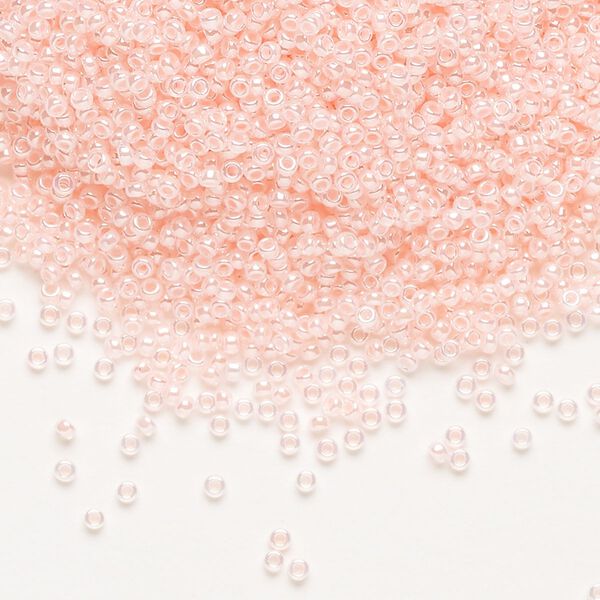 Seed bead, Miyuki, glass, pkg/250g, #15 rocaille, opaque inside dyed color luster pink alabaster base (RR-517). image number 0