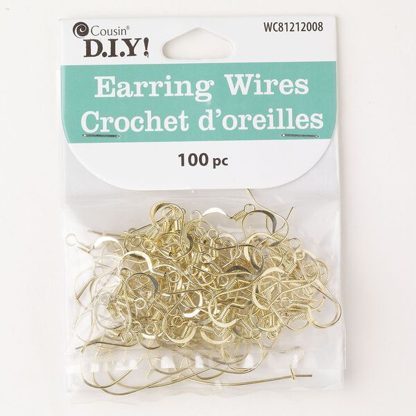 Earring mix fishhook / kidney 1pkg100, 16mm / 4mm coil / 34mm / open loop, 22-24 gauge gold-finished steel 50 pair image number 0