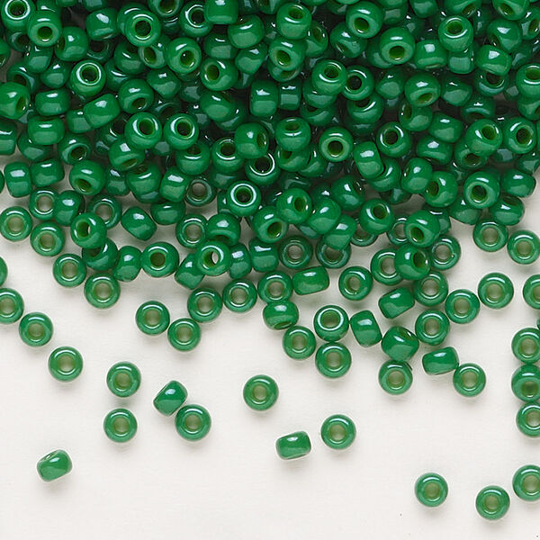 Seed bead, Miyuki, glass, pkg/250g, #8 rocaille, opaque outside dyed green, (RR-1481). image number 0