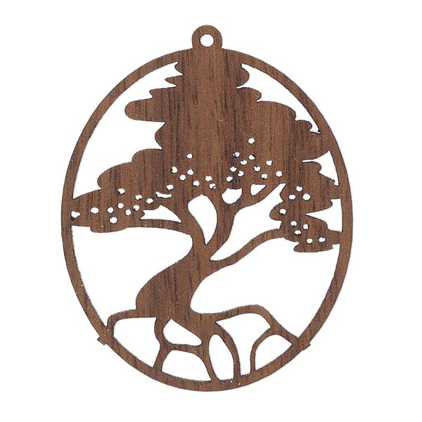 Focal, black walnut (natural), 36x31mm single-sided laser-cut oval with cutout tree. Sold individually. image number 0