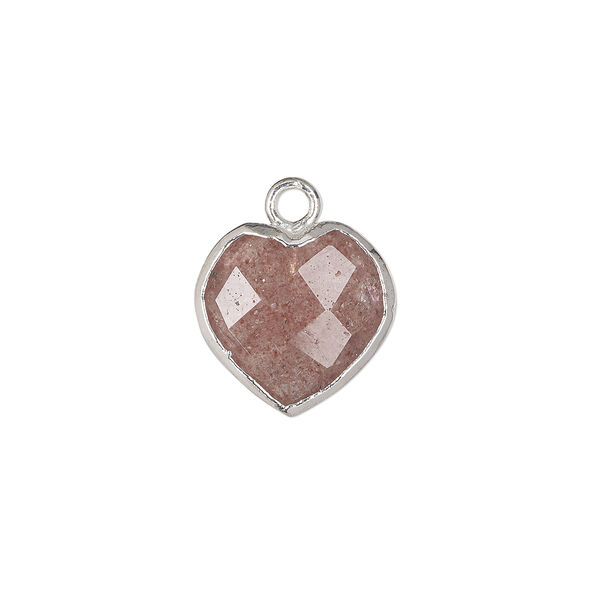 Strawberry quartz sterling silver / copper 1pkg1, silver-plated hand-cut faceted puffed heart drop natural B grade, 13x12mm image number 0