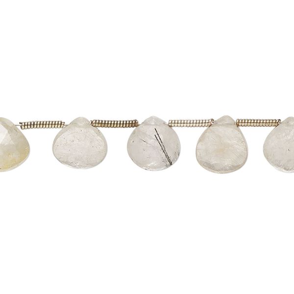 Golden rutilated quartz 1pkg19, hand-cut top-drilled faceted puffed teardrop bead natural 8x7mm-10x9mm image number 0