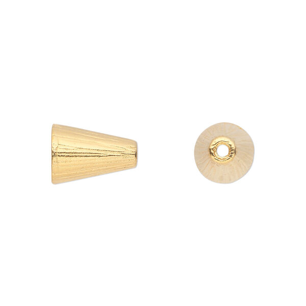 Cone, TierraCast®, gold-plated pewter (tin-based alloy), 12.5x8mm ribbed, 6mm inside diameter. Sold per pkg of 20. image number 0