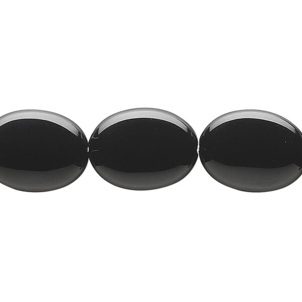 Black onyx 1pkg1, puffed oval bead B grade, 15.5-16 inch 16x12mm image number 0
