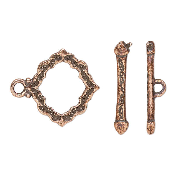 Clasp, TierraCast®, toggle, antique copper-plated pewter, 19.5x19mm double-sided scalloped diamond with ivy cathedral design. Sold per pkg of 10. image number 0