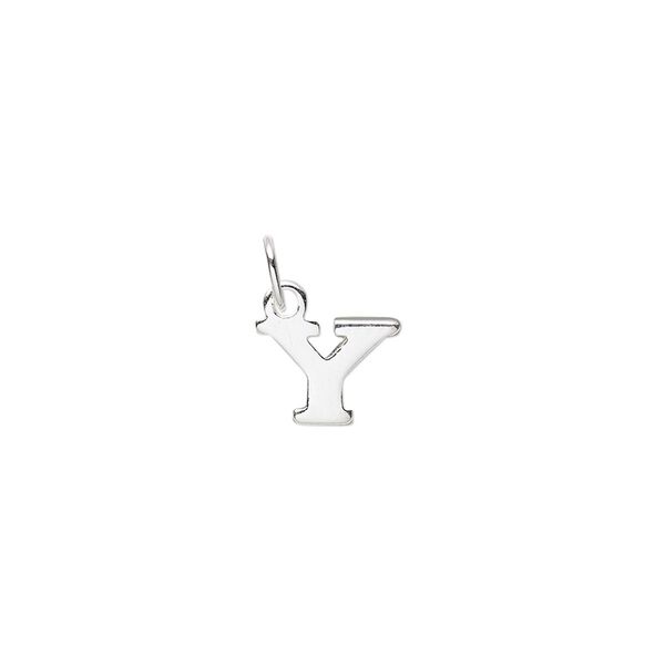 Charm, sterling silver, 10x7mm block alphabet letter "Y." Sold individually. image number 0
