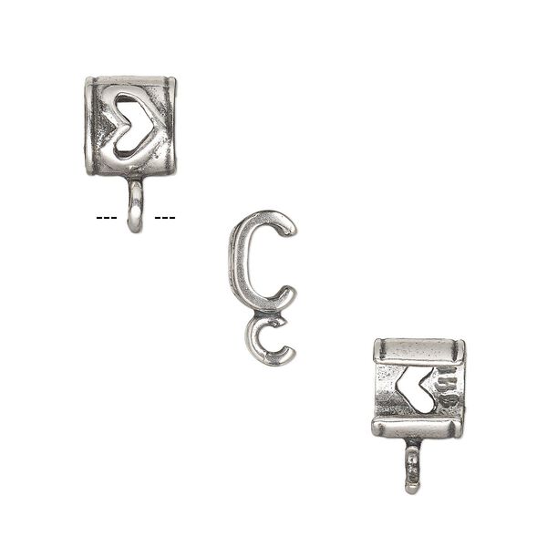 Component, JBB Findings, antique silver-plated brass, 7x6.5mm rondelle with open heart design and open loop, 5x2mm inside diameter. Sold per pkg of 2. image number 0