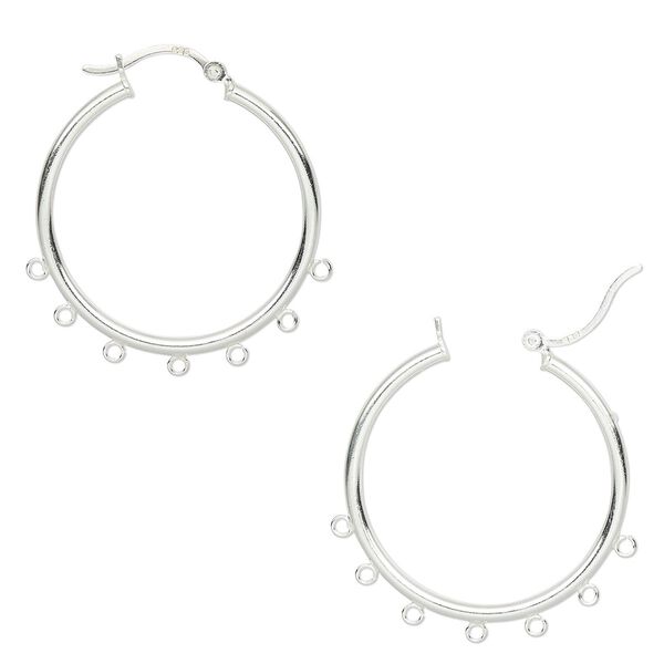 Earring hoop 1pkg2 sterling silver, 32mm round / latch-back / 7 open loop, 1 pair image number 0