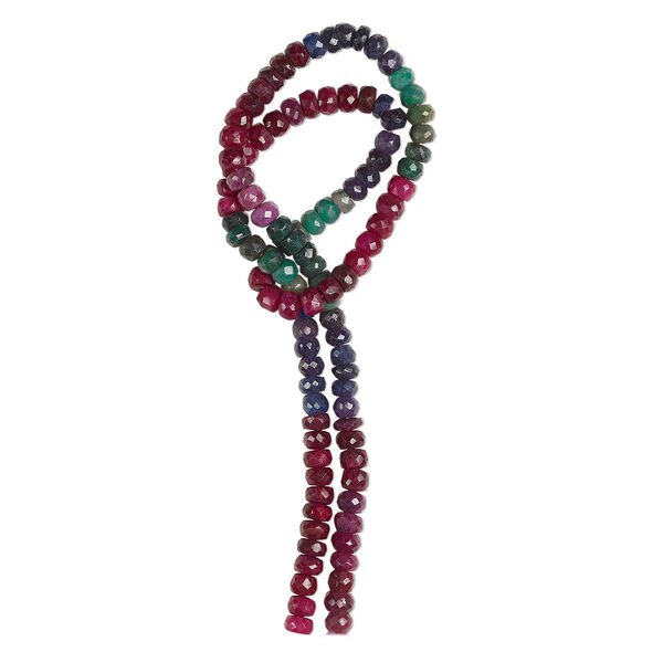 Ruby / blue sapphire / emerald 1pkg1, hand-cut faceted rondelle bead 13 inch 5x3mm-6x4mm image number 0