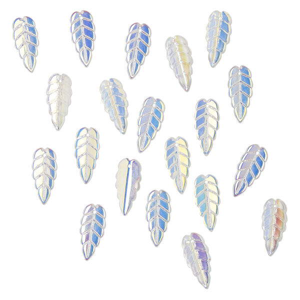 Drop, pressed glass, translucent clear AB, 23 x 10mm pressed leaf, top-drilled. Sold per pkg of 20. image number 0