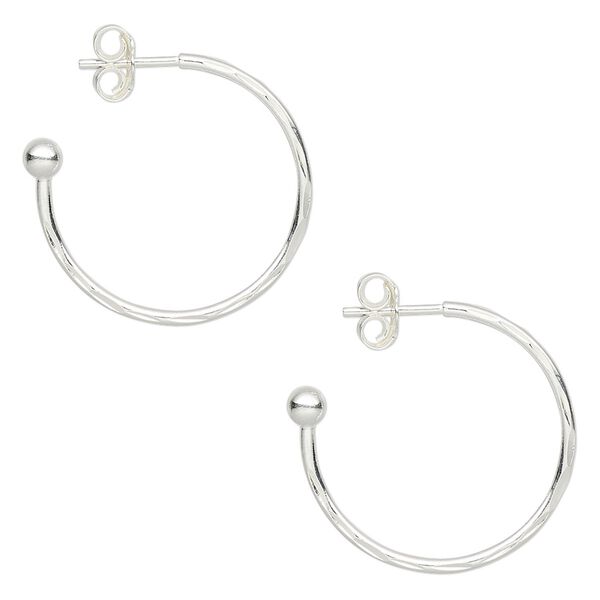 Earring hoop 1pkg4 sterling silver, 20x1.5mm / 3mm ball, diamond-cut 2 pair image number 0