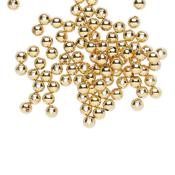 Bead, gold-plated brass, 3mm round. Sold per pkg of 100. image number 0