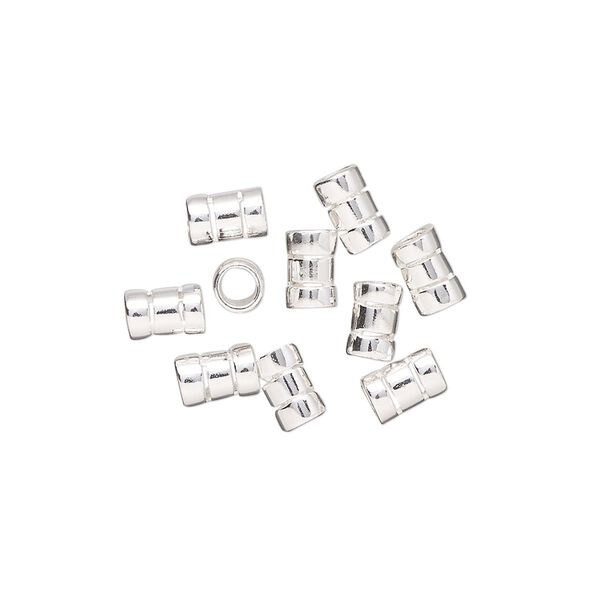 Crimp, sterling silver, 6x4mm tube with 2.5mm inside diameter. Sold per pkg of 4. image number 0