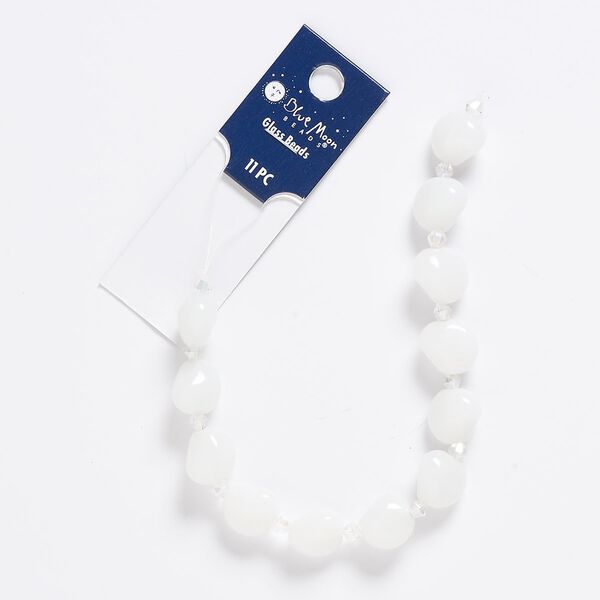 Bead, glass, opaque and transparent white opal and clear, 13x12mm-13mm freeform with 2mm hole. Sold per pkg of 11. image number 0
