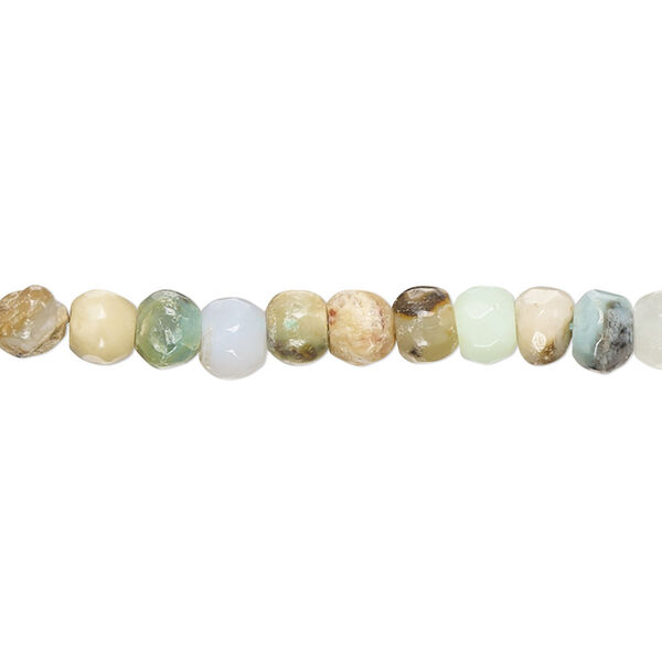 Green Peruvian opal 1pkg1, hand-cut faceted rondelle bead natural 10 inch 5x2mm-6x5mm image number 0