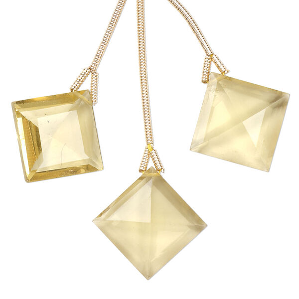 Golden quartz 1pkg3, hand-cut top-drilled faceted diamond bead 18mm image number 0