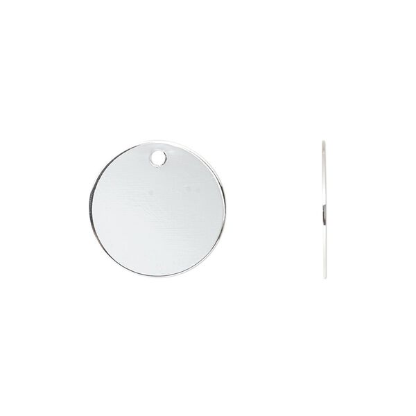 Drop, silver-plated brass, 15mm flat round. Sold per pkg of 100. image number 0