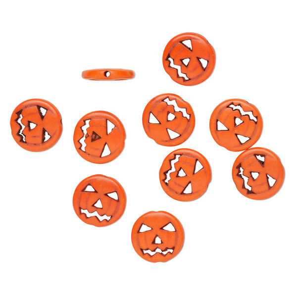 "Magnesite" 1pkg10, carved jack-o-lantern pumpkin bead 14.5mm image number 0