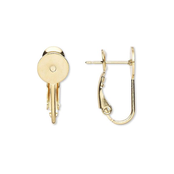 Earring 1pkg10 gold-plated, 18.5mm hinged / 8mm pad / 8mm round setting, 21 gauge brass 5 pair image number 0