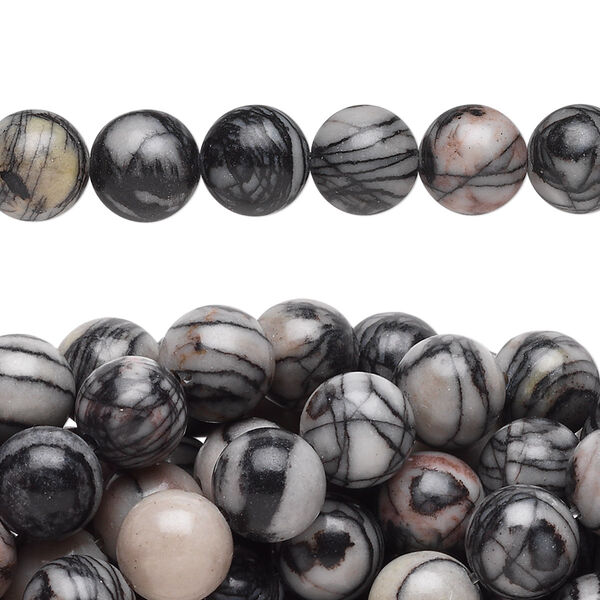 Black silk stone (onyx marble) 1pkg10, round bead natural 15.5-16 inch 8mm image number 0