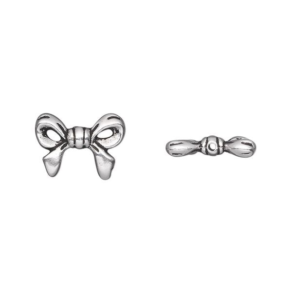 Bead, TierraCast®, antique silver-plated pewter (tin-based alloy), 14x10.5mm double-sided bow, fits 4mm cube bead. Sold per pkg of 20. image number 0