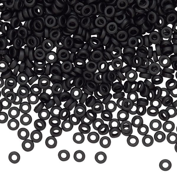 Seed bead, Miyuki, glass, pkg/250g, 3x1.3mm spacer rondelle, opaque matte black, (SPR3-401F). image number 0