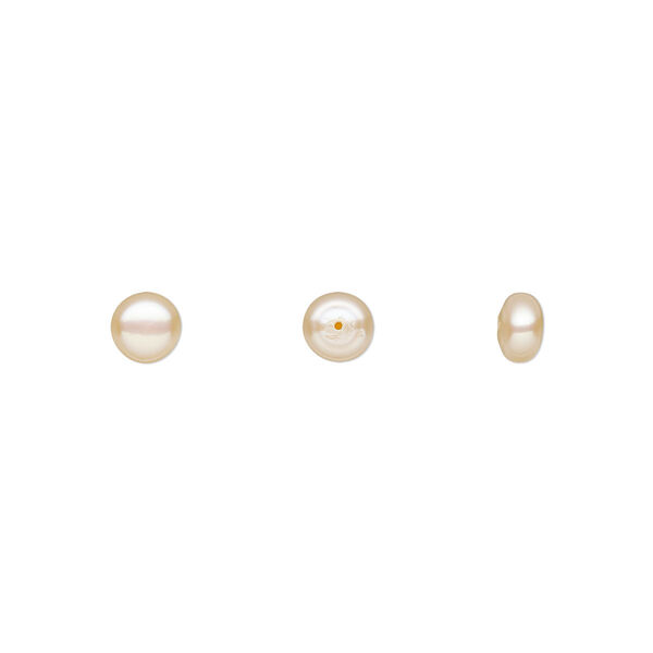 Pearl, White Lotus™, cultured freshwater, peach, 8mm half-drilled button, B grade, Mohs hardness 2-1/2 to 4. Sold per pair. image number 0