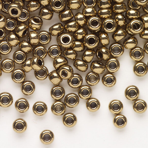 Seed bead, Miyuki, glass, pkg/250g, #6 rocaille, opaque metallic dark bronze, (RR-457). image number 0