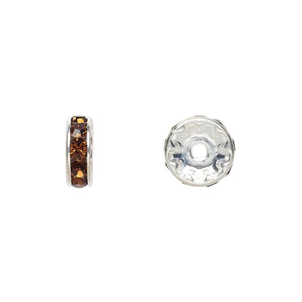 Bead 4pk smoked topaz silver plate foil back, Crystal Passions® 10x3.5mm rondelle 77510 image number 0