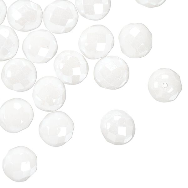 Preciosa Czech fire-polished glass 1pkg50, faceted round bead opaque snow white luster alabaster 8mm image number 0