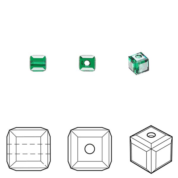 Bead 288pk majestic green, Swarovski® 4mm cube 5601 image number 0