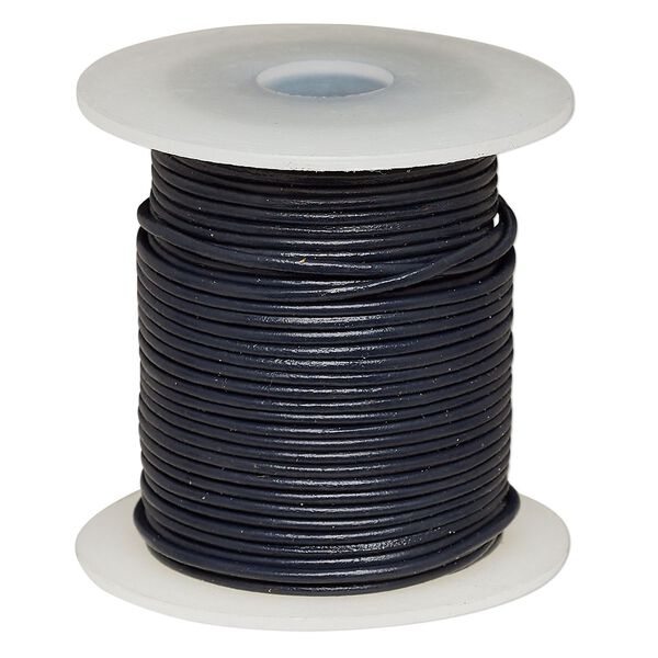 Cord, leather (dyed), navy blue, 1-1.2mm round. Sold per 25-yard spool. image number 0