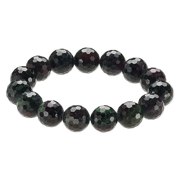 Bracelet, stretch, ruby in zoisite (natural), 13-14mm faceted round, 9 inches. Sold individually. image number 0
