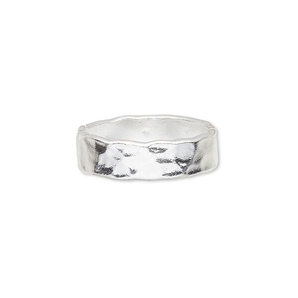 Ring, silver-plated copper, 6mm wide with hammered design, size 7-1/2. Sold individually. image number 0