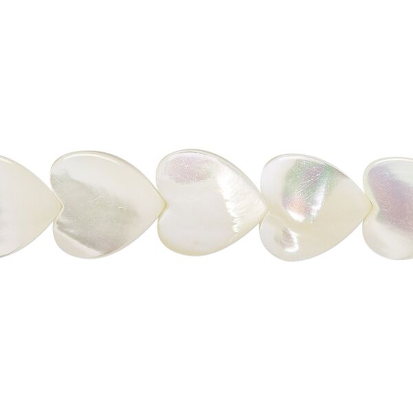 Bead, mother-of-pearl shell (bleached), white, 12mm heart, Mohs hardness 3-1/2. Sold per 15-1/2" to 16" strand. image number 0