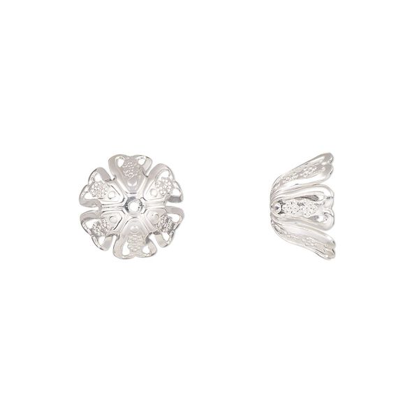 Bead cap, silver-finished steel, 11x6.5mm filigree basket, fits 8-10mm round bead. Sold per pkg of 20. image number 0