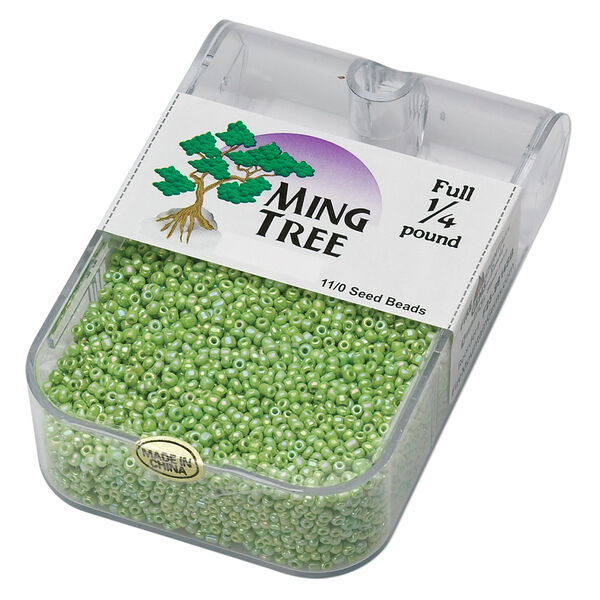 Seed bead, Ming Tree™, glass, pkg/1/4 pound, #11 round, opaque rainbow lime green. image number 0