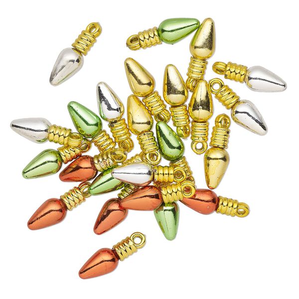 Charm, acrylic, multicolored, 14.5 x 5.5mm 3D light bulb. Sold per pkg of 24. image number 0