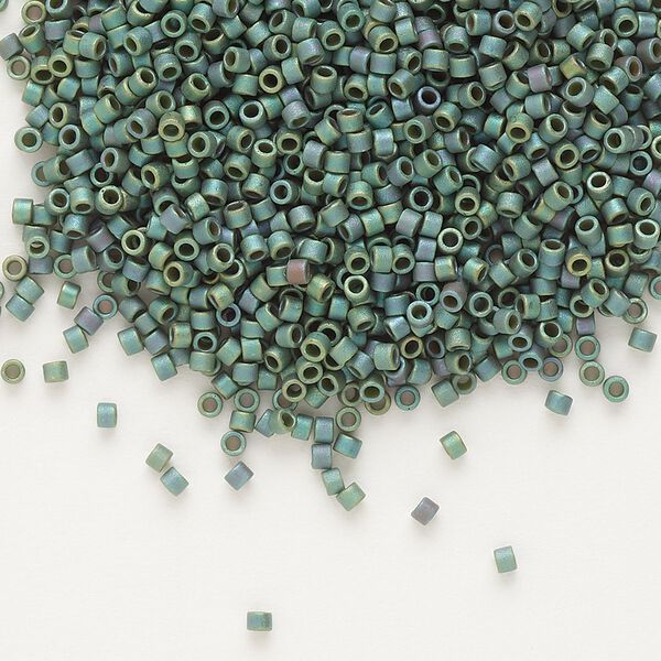 Seed bead, Delica®, glass, pkg/7.5g, #11 round, opaque matte rainbow sage green (DB-0373). image number 0