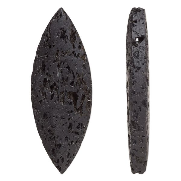 Lava rock 1pkg2, top-drilled marquise focal 50x18.5mm image number 0